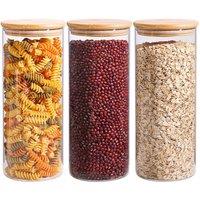 simpa Round Glass Storage Jar with Airtight Bamboo Lids, Set of 3, 2200ml in Clear