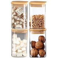 simpa 4PC Square Glass Storage Jars, Bamboo Lids 1100ml in Clear