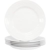 simpa 6PC Porcelain White Concave Dinner Plate Set. 27cm Diameter