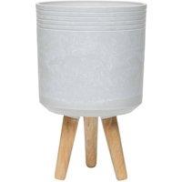 simpa Urban 12L Round Plastic Planter with Wooden Legs in Off-White