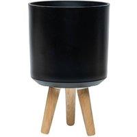 simpa Urban 12L Round Plastic Planter with Wooden Legs in Black