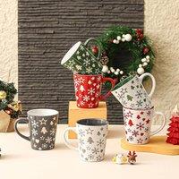 simpa 6PC Christmas Tree & Snowflake Stoneware Mug Set 350ml