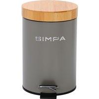simpa 3L Soft-Closing Pedal Dustbin with Bamboo Lid in Grey