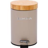 simpa 3L Soft-Closing Pedal Dustbin with Bamboo Lid in Taupe