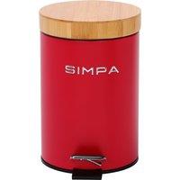 simpa 3L Soft-Closing Pedal Dustbin with Bamboo Lid in Red