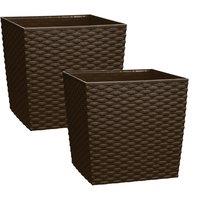simpa 10 Litre Cubie Rattan Plastic Planters - Set of 2 in Brown