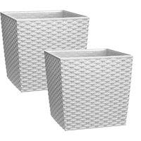 simpa 10 Litre Cubie Rattan Plastic Planters - Set of 2 in White