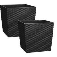 simpa 7 Litre Cubie Rattan Plastic Planters - Set of 2 in Black