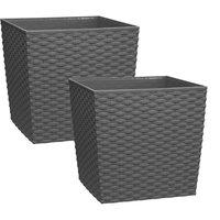 simpa 7 Litre Cubie Rattan Plastic Planters - Set of 2 in Grey