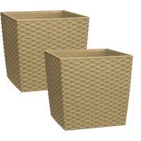 simpa 7 Litre Cubie Rattan Plastic Planters - Set of 2 in Beige