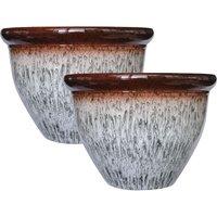 simpa Drip Glaze Two Tone Grey Plastic Planters - Set of 2 | Size: Small