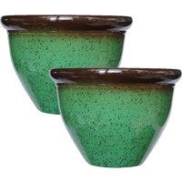 simpa Speckle Glaze Effect Green Plastic Planters - Set of 2 | Size: Small