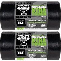 Tough Bags Antibacterial 240L Wheelie Bin Refuse Bags 40m - 2 x 10 Bag Roll in Black