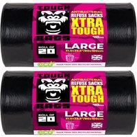 Tough Bags Antibacterial Refuse Bags 80 x 100cm 40m - 2 x 20 Bag Roll in Black | Size: 80 x 100 cm