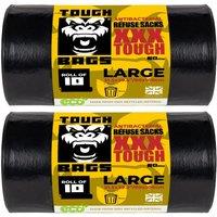 Tough Bags Antibacterial Refuse Bags 80 x 100cm 60m - 2 x 10 Bag Roll in Black | Size: 80 x 100 cm