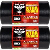 Tough Bags Antibacterial Refuse Bags 85 x 117cm 40m - 2 x 20 Bag Roll in Black | Size: 85 x 117 cm