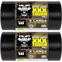 Tough Bags Antibacterial Refuse Bags 85 x 117cm 60m - 2 x 10 Bag Roll in Black | Size: 85 x 117 cm
