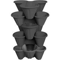 simpa Stackable Tri-Pot Plastic Strawberry Planters 6PC in Black