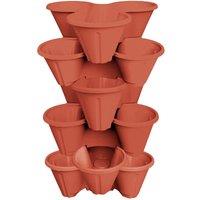 simpa Stackable Tri-Pot Plastic Strawberry Planters 6PC in Terracotta