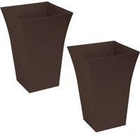 simpa Milano Tall Square Plastic Plant Pots - Set of 2 in Brown