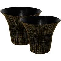 simpa Elegance Flared Distresssed Plastic Planters - Set of 2 in Gold