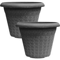 simpa Geometric Petals Plastic Plant Pots - Set of 2 in Grey