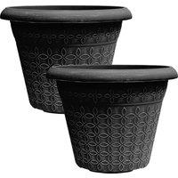 simpa Geometric Petals Plastic Plant Pots - Set of 2 in Black