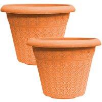 simpa Geometric Petals Plastic Plant Pots - Set of 2 in Terracotta
