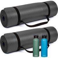simpa Black Extra Thick 12mm Yoga Mat & 600ml Stainless Steel Water Bottle. Set of 2