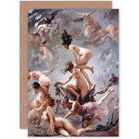 Artery8 Falero Witches Going To Their Sabbath Painting Fine Art Greetings Card in Grey