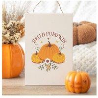 KDMD Autumn Days Hello Pumpkin Hanging Sign in White