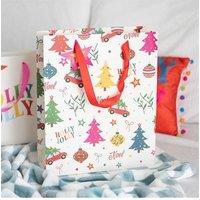 KDMD 23cm Nostalgic Christmas Print Gift Bag in Cream