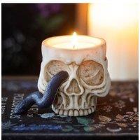 KDMD Skull Tealight Holder with Snake in Cream