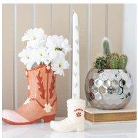 KDMD White Cowboy Boot Candle Holder with Taper Candle