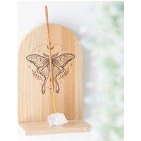 KDMD Natural Luna Moth Wooden Incense Holder Shelf in Brown