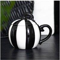KDMD Black & White Striped Pumpkin Lidded Mug