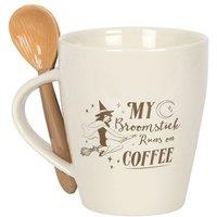 KDMD My Broomstick Runs on Coffee Mug & Spoon Set in White