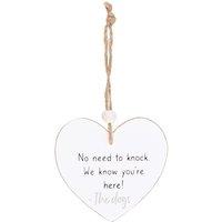 KDMD No Need To Knock Hanging Heart Sentiment Sign in White