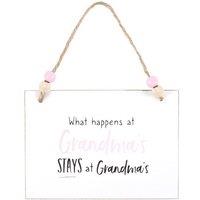 KDMD What Happens at Grandma's Hanging Sign in White