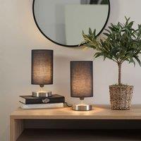 ValueLights Francis Pair of Brushed Chrome Dimmable Touch Table Lamps in Navy