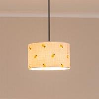 ValueLights Brae Natural White Fabric Lemon Embroidered Drum Lamp Shade with LED Bulb in Off-White | Size: 10 inches