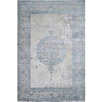 Kukoon Blue Grey Distressed Traditional Medallion Bordered Rug in Baby Blue | Size: 80 cm x 150 cm