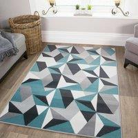 Kukoon Teal Blue Grey Diamond Geometric Living Area Rug | Size: 60 cm x 110 cm