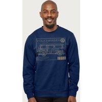 Volkswagen Type 2 Camper Plans Light Text Sweatshirt in Navy | Size: Medium