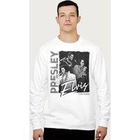 Elvisly Yours Retro Elvis The King Montage Sweatshirt in White | Size: Large