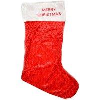 Shatchi Velvet 88cm Long Santa Sack Socks Gifts Bag Jumbo Merry Christmas Print Stocking Decorations, Red/White in Red