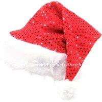 Shatchi Deluxe Santa Father Christmas Hat with Sequin Fancy Dress Costume Accessories Party Celebration Outfit Decorations in Red