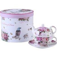 London Boutique Tea for One, Teapot cup Saucer Set Gifts for for 1 New Bone China Vintage Flora Gift for Her 350m (Bird Rose Butterfly) | Size: 1000L