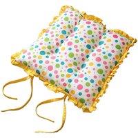Homescapes Reversible Yellow Frilled Cushion Seat Pad with Ties Polka Dots Multi | Size: 40 cm x 40 cm