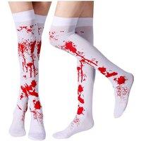 Shatchi Scary Blood-Stained Halloween Stockings - Over Knee Zombie Festival Socks in White